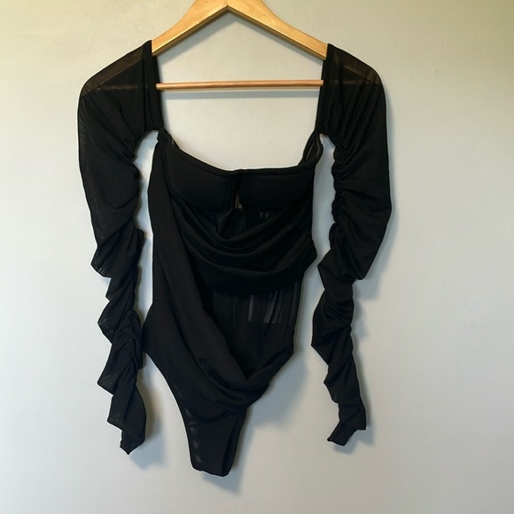 NWT LEAU Bardot Bustier Corset Black Ruched Bodysuit - Picture 2 of 8